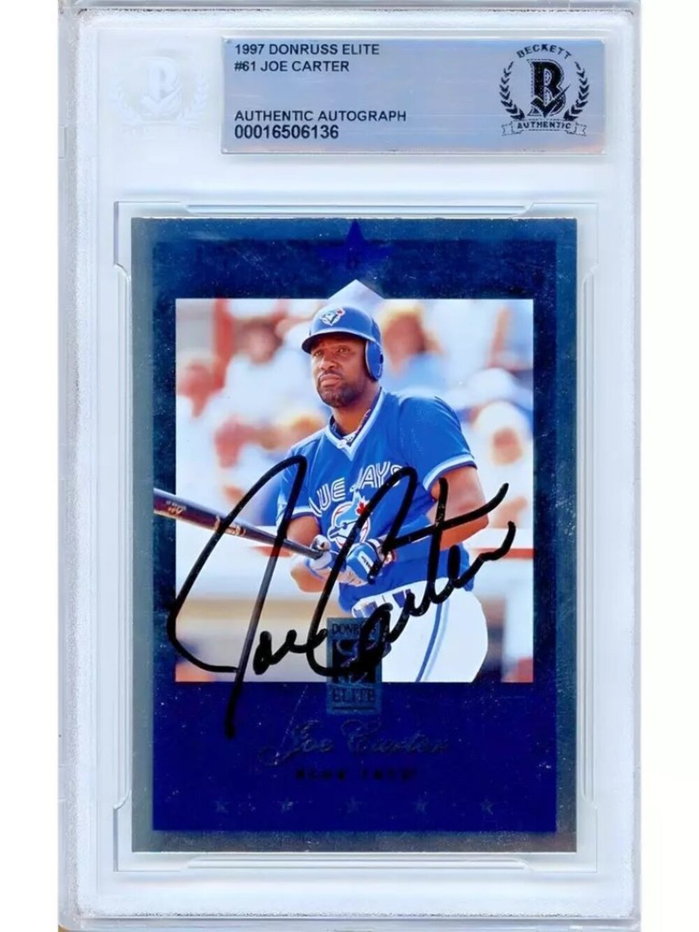 Joe Carter Signed 1997 Donruss Elite #61 Toronto Blue Jays BAS Slabbed Auto MLB